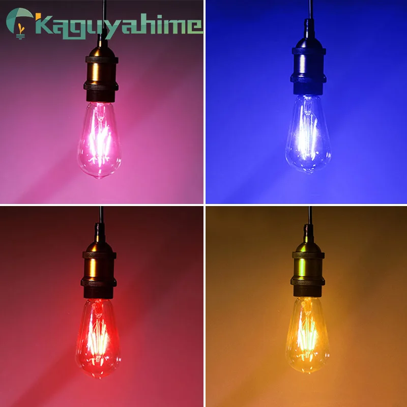 

Kaguyahime Color ST64 COB Led Edison Filament Light Edison Blue Red Pink Green LED Edison Bulb E27 Lamp 220v Retro Lampada