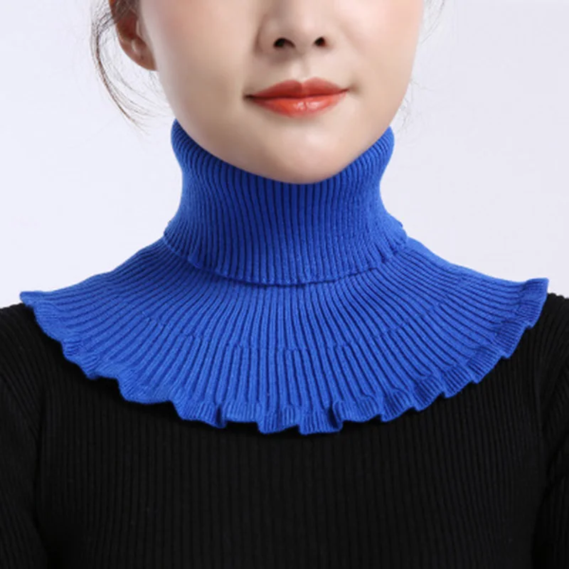 

Unisex Solid Ruffle Elastic Wool Knit Pullover False Colloar Warm Scarve Winter Female Cycling Windproof Neck Guard Scarf