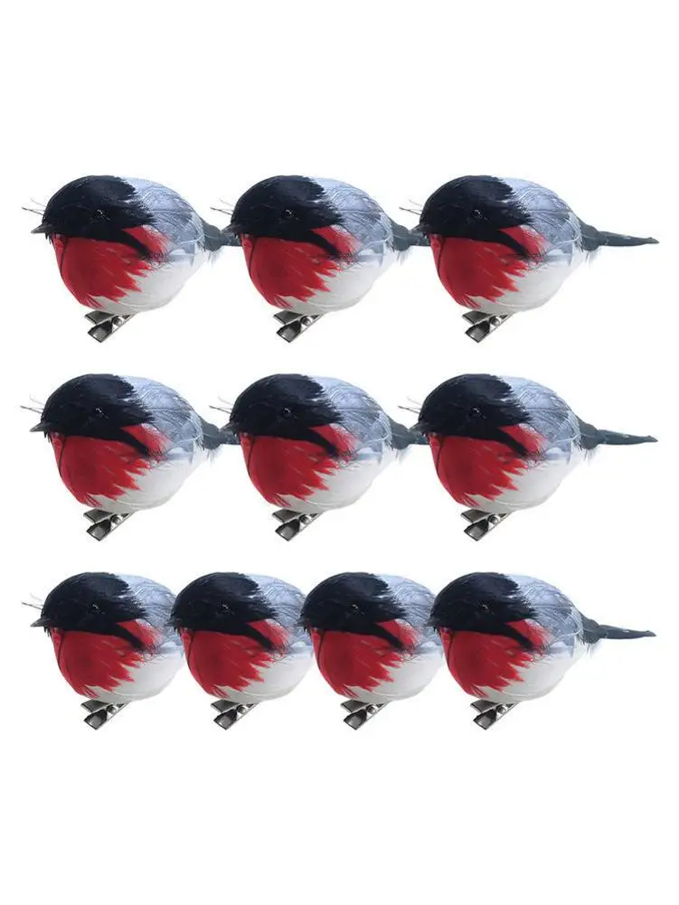 

10pcs Artificial Robin Bird With Clip Xmas Tree Ornament Cute Feather Foam Birds Figurine Home Garden Decoration