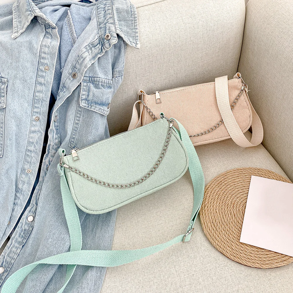 Женская однотонная сумка через плечо с цепочкой модная Вельветовая популярная