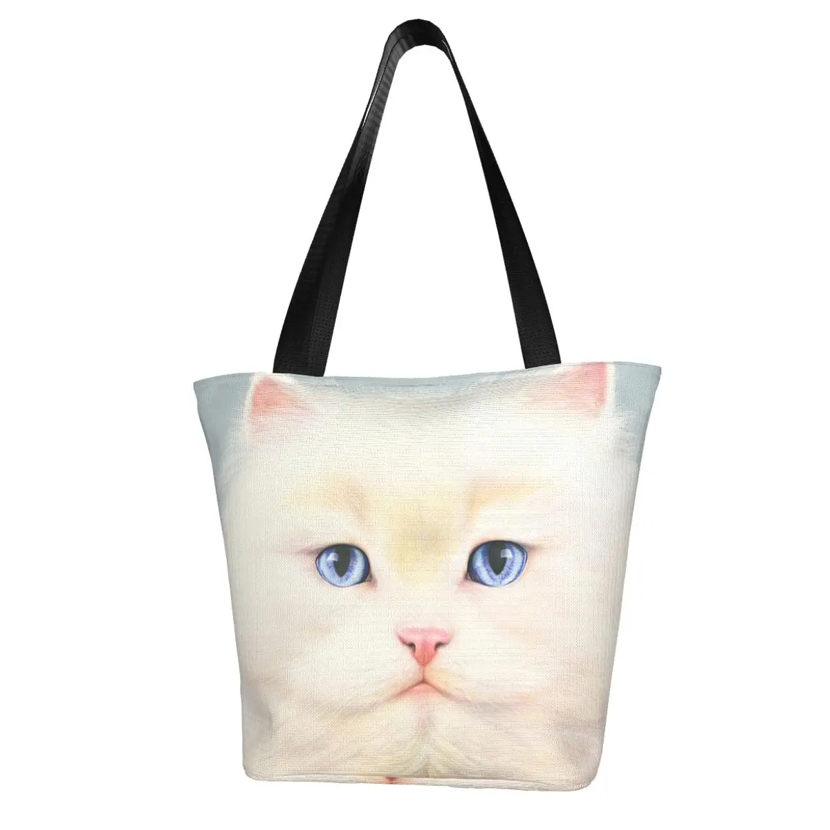 White Persian Cat Shopping Bag Aesthetic Cloth Outdoor Handbag Female Fashion Bags