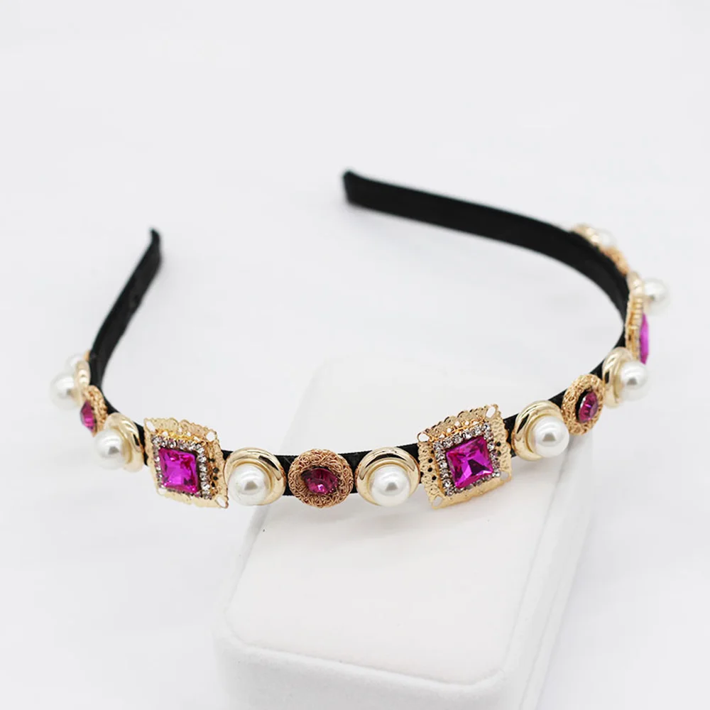 

1Pc Retro Pearl Head Hoop Hairband Glass Hairpin Bridal Rhinestone Headband Headwear Hair Jewelry Women Girls Parties Headband