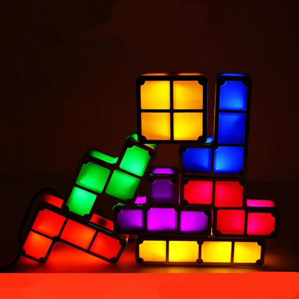 DIY Tetris Puzzle Light Stackable LED Desk Lamp Constructible Block Night 3D Retro Game Tower Baby Colorful Brick Toy | Освещение