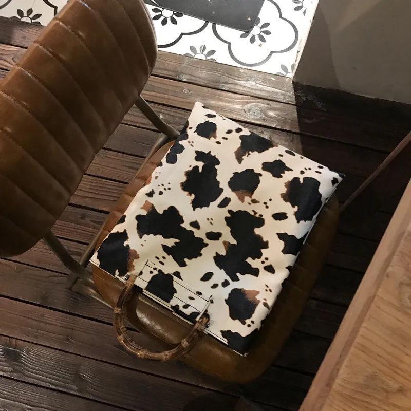 Винтажные женские сумки с рисунком коровы дизайнерские ручные бамбуковой ручкой