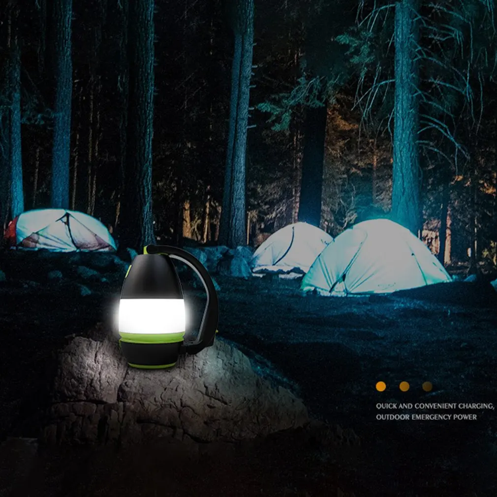 Перезаряжаемая светодиодная лампа-фонарик для кемпинга с наружным прожектором и встроенным аккумулятором на 2400 мАч, 3 уровня яркости, используемая как настольная лампа.
