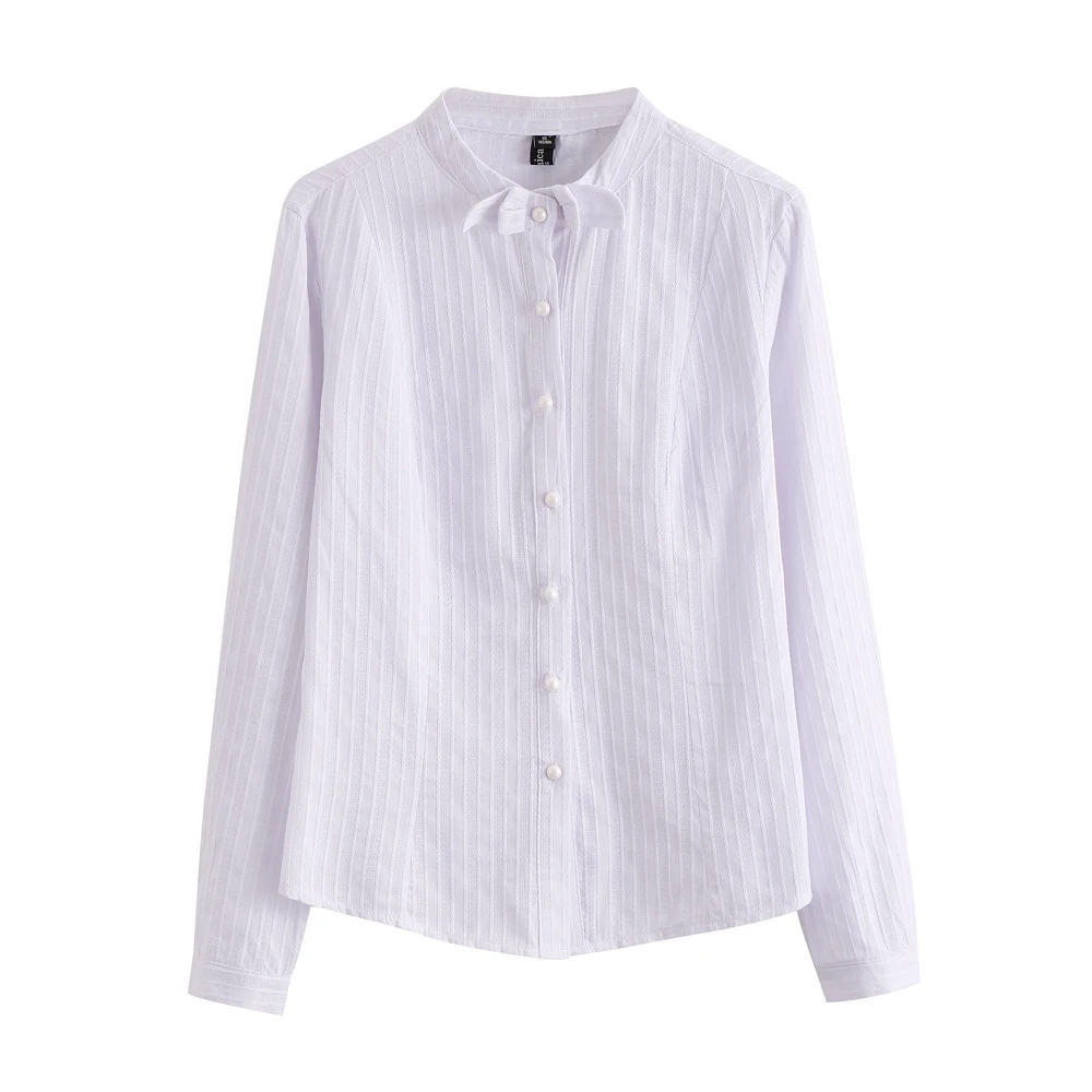 

COIGARSAM Full Sleeve Shirt Womens tops Spring Bow Women shirts Black White 0843