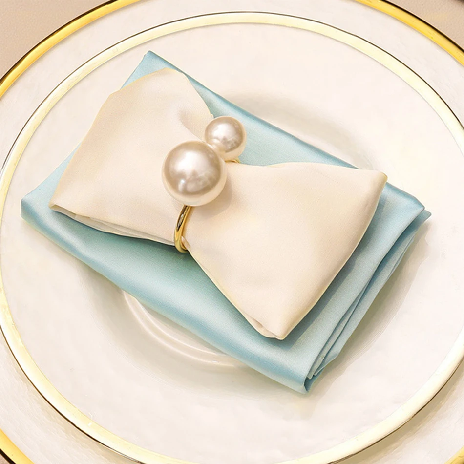 Servilleteros de perlas resaltadas, soporte para servilletas de boda, hebilla de servilleta en forma de U para comedor, decoración de mesa de cena familiar, 6 piezas