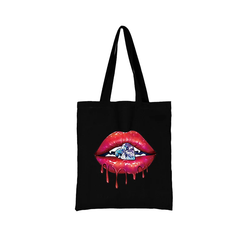 

Sexy Lips Grocery Bag Customizable Fabric Large Bags for Women Reusable Shopping Bag Eco Friendly Tote Bag Student canvas bag