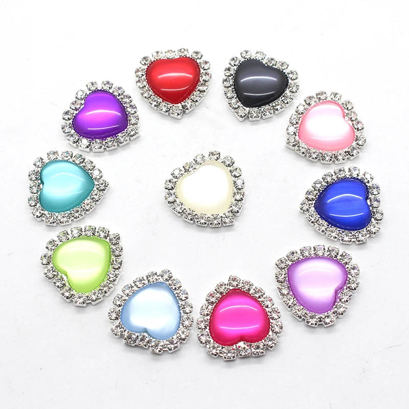 

10pcs rhinestone peach heart exquisite cat eye jewelry accessories, bow hair accessories handmade jewelry production design