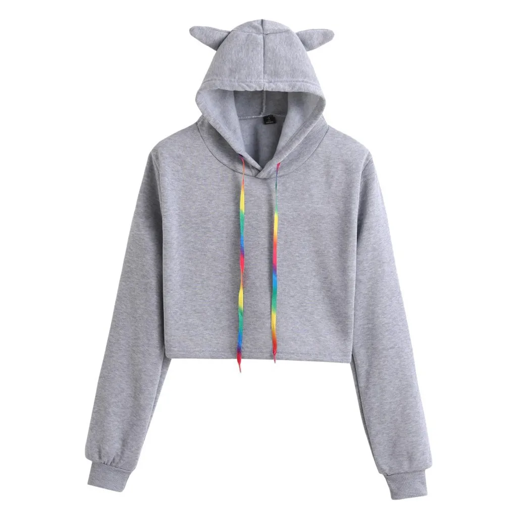 Sweatshirt Women Harajuku Hoodies Women Long Sleeve Rainbow Pullover Cute Cat Ears Hooded Sweatshirt sudaderas худи толстовка