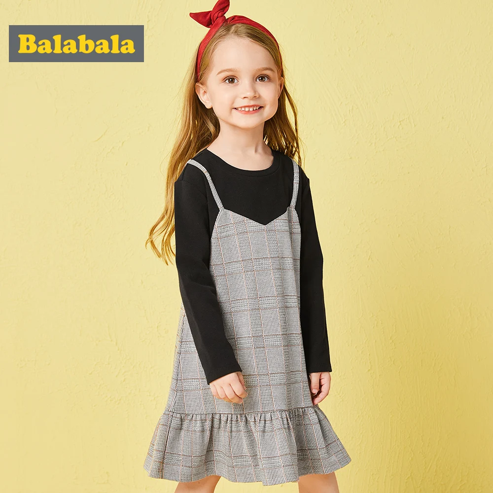 Balabala/платье принцессы в клетку Осенняя одежда для детей Одежда маленьких девочек