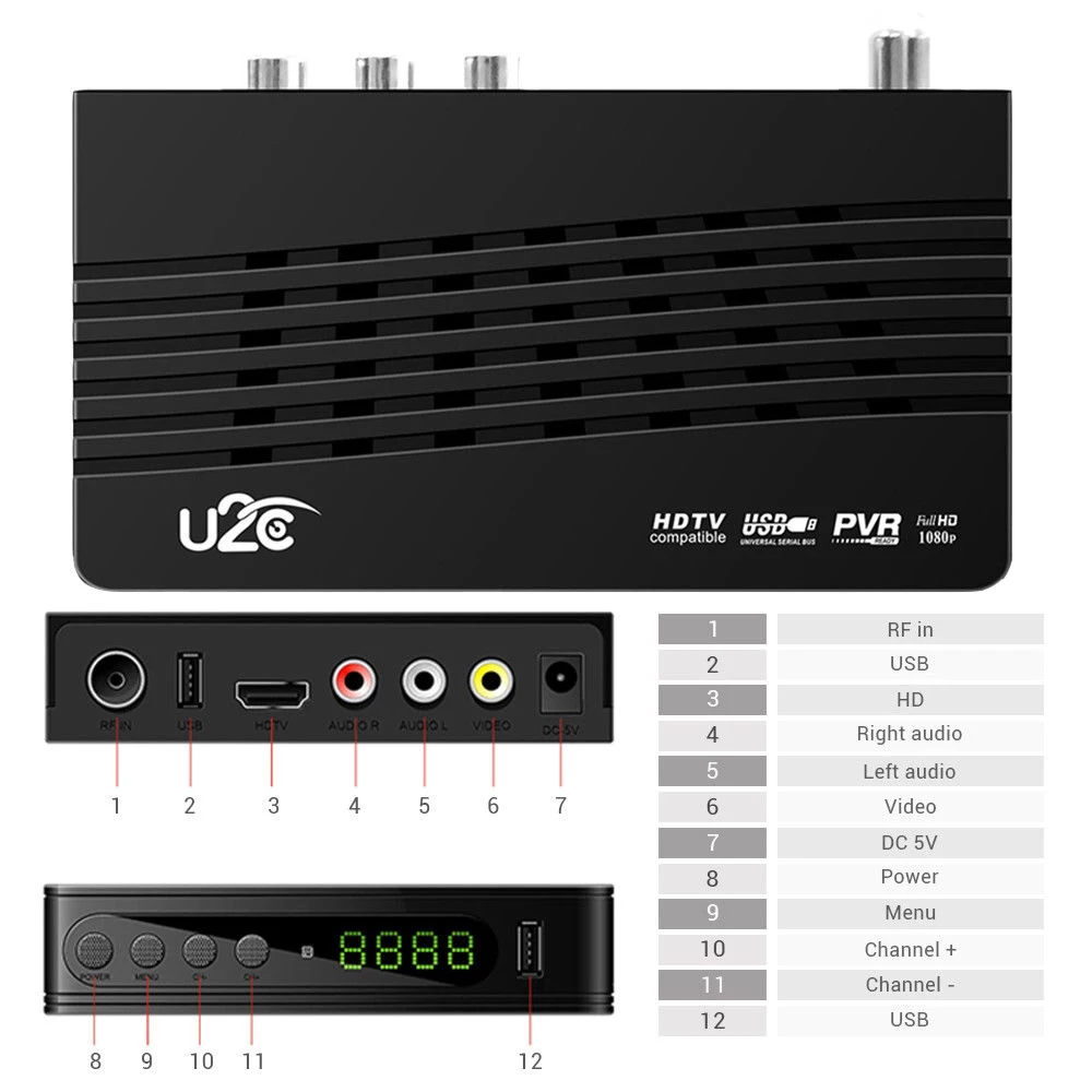 HD1080p ТВ приемник U2C DVB-T2 ТВ-приставка тюнер приемник для монитора адаптер USB2.0 тюнер приемник декодер Dvbt2