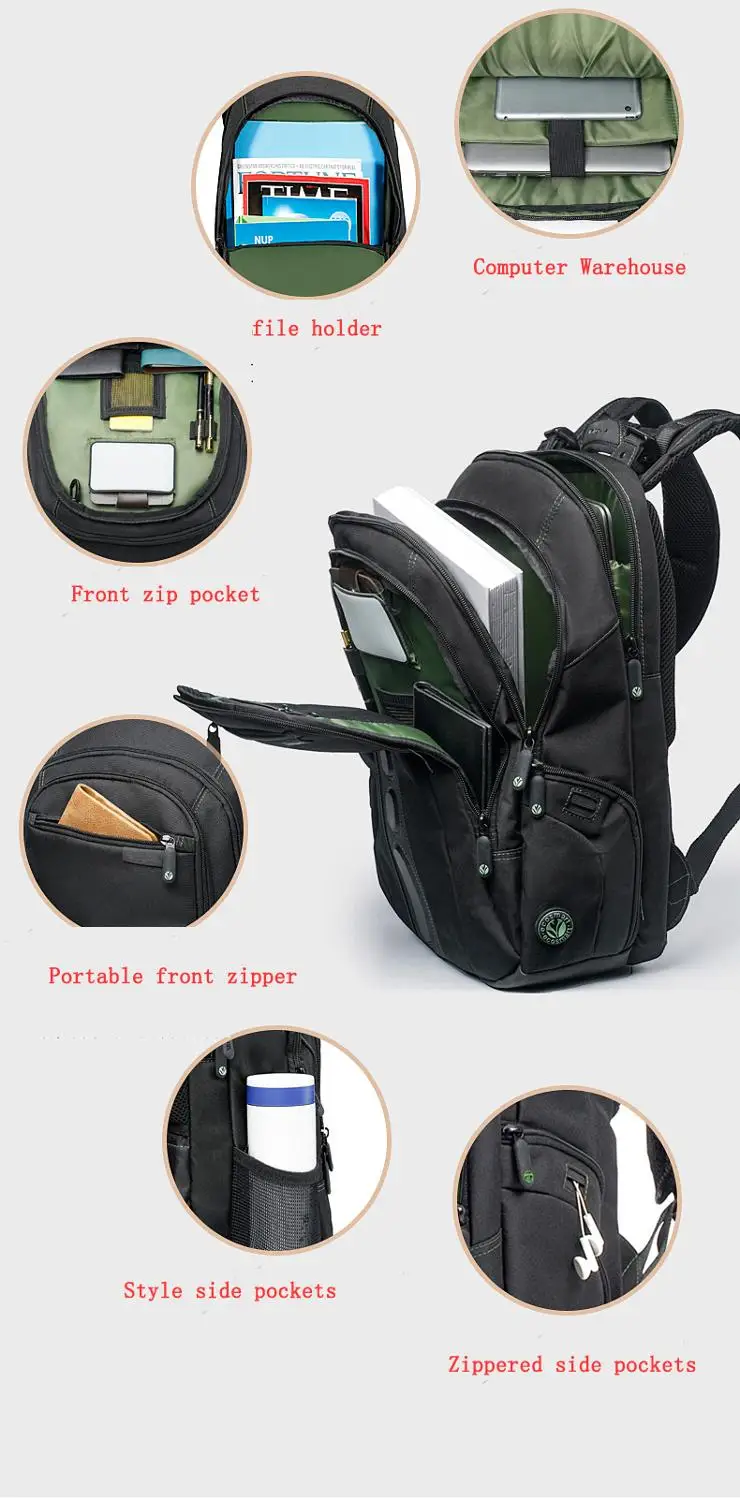 

Fashion trend black classic business 15.6 computer backpack leisure large capacity multi-function backpack student school bag