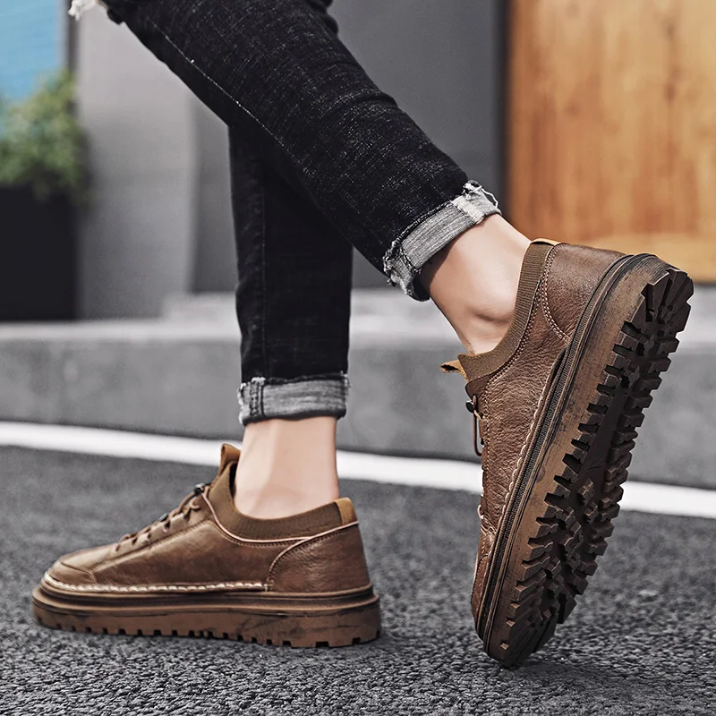 Man Leather Shoes Design Casual Male Spring Autumn Genuine slip on fashion Walking Footwear Handmade Men's shoes | Обувь