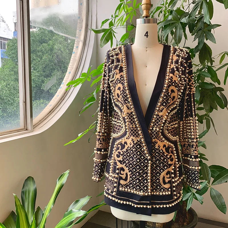 Женское геометрическое пальто с длинным рукавом и v-образным вырезом винтажная