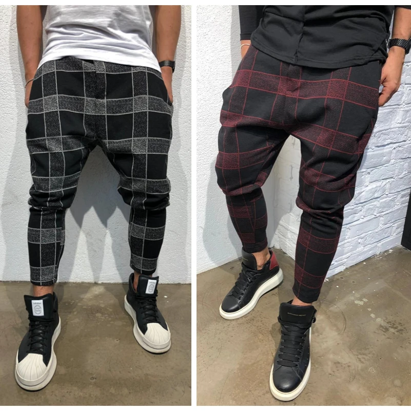 

Mens Fashion Plaid Pants Elastic Waist Harem Trousers Streetwear Causal Pencil Joggers Sweatpants Men Pantalon Plus Size M-3XL