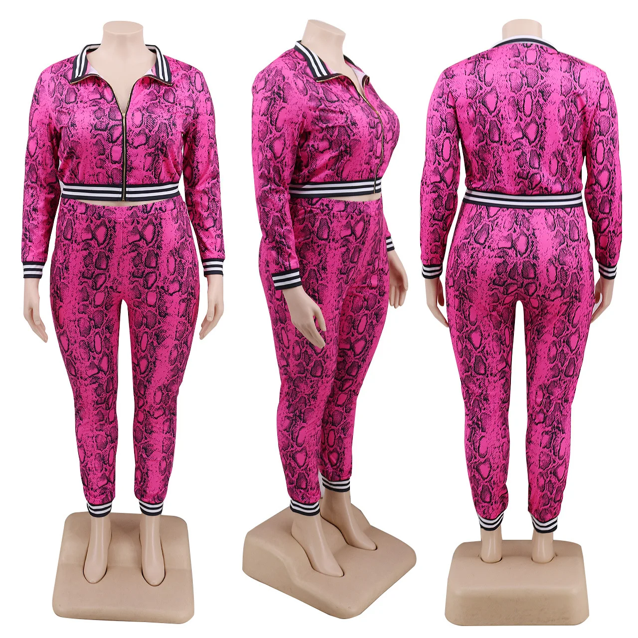 

Pink Outfits for Women Plus Size 3XL 4XL 5XL Oversize Leopard Two Piece top and pants Set Women 2020 Autumn Winter fall Clothing