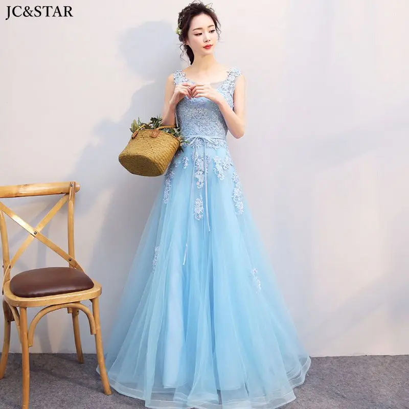 Небесно-голубое для подружки невесты новые платья из тюля расшитые бисером с