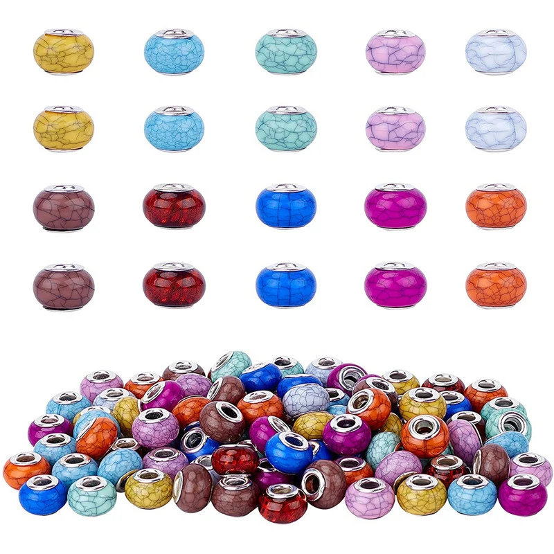 

10Pcs Mixed Color Crack Stripe DIY Resin Murano Large Hole European Spacer Beads Fit Pandora Bracelet Bangle Snake Chain Jewelry