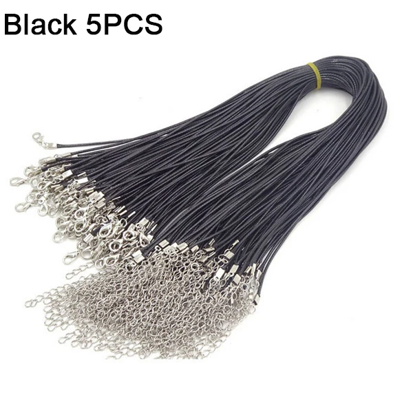 Black-5pcs Модная черная Коричневая Кожаная Вощеная веревка, шнур, ожерелье, цепочка, сделай сам, веревка, застежка-карабин, кожаные ювелирные цепочки - Цвет: Black-5pcs
