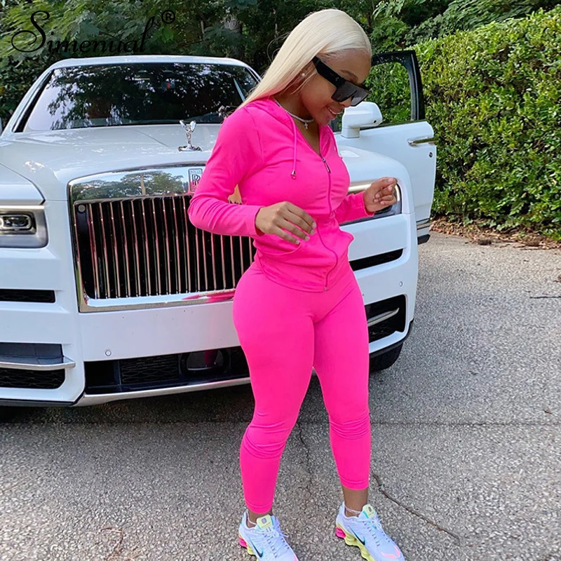 Simenual повседневный спортивный женский комплект с капюшоном на молнии модный