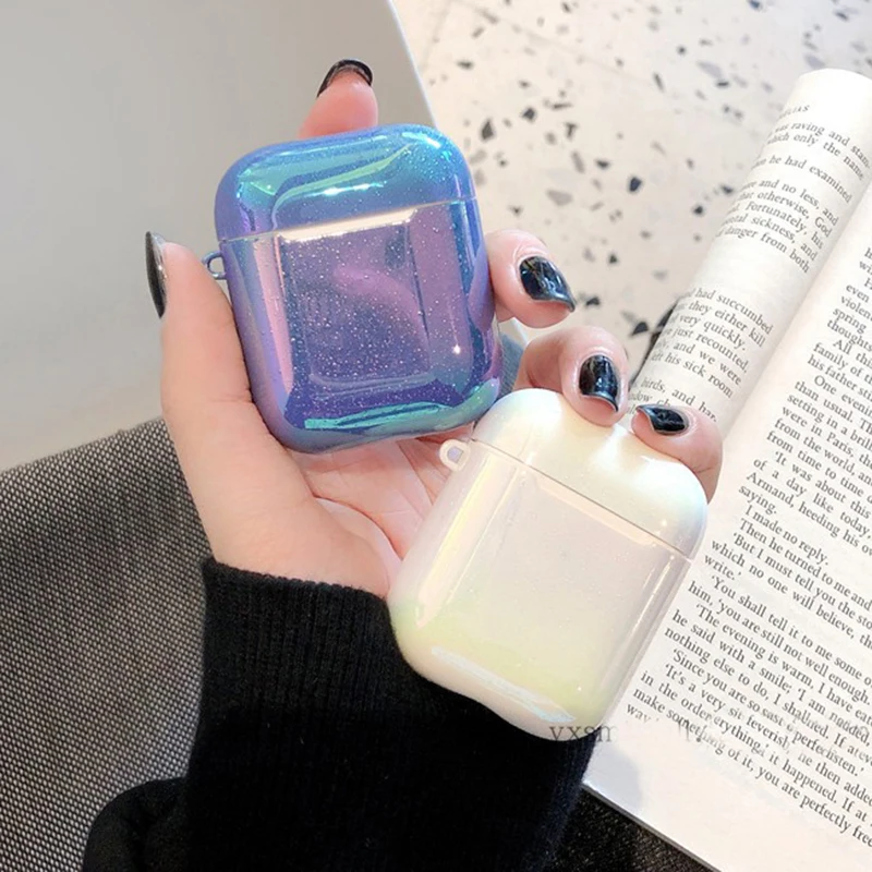 

Hot 3D Water droplets flash Rainbow Hard Headphone Earphone case for airpods 1 2 Wireless Bluetooth headset Protective cover