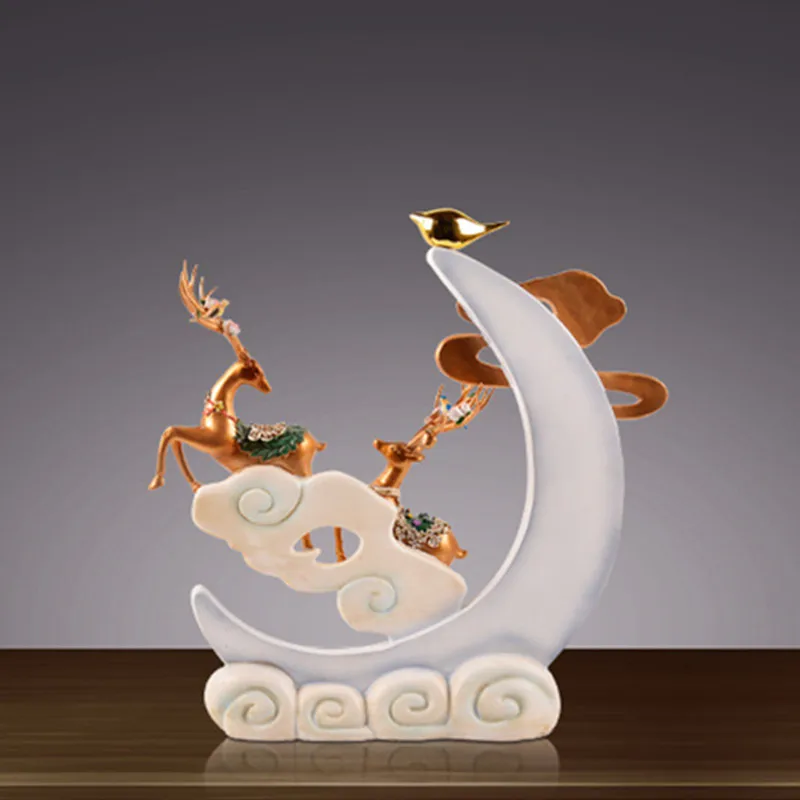 

New Chinese Style Simulation Animal Auspicious Clouds Elk Flying To The Moon Resin Statue Home Decorations X3254