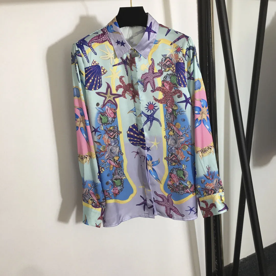 Spring Summer 2021 Fashion print women's Shirts Holiday Style long sleeves Blouses Top B171