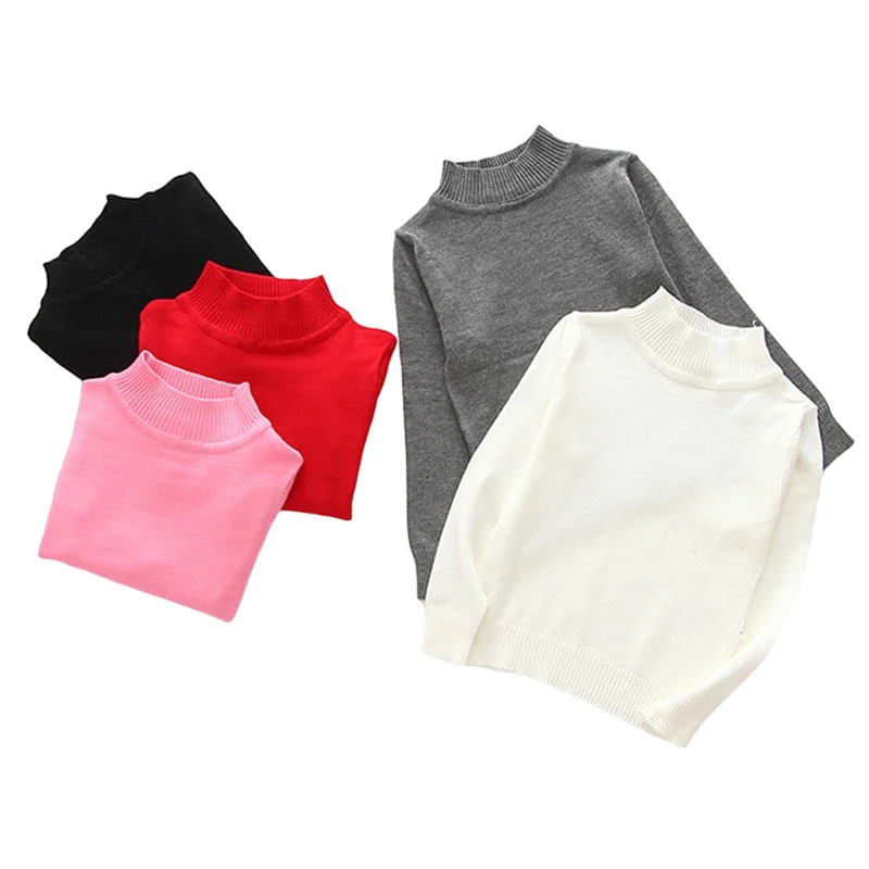 

Осенне-зимние свитера с высоким воротником для маленьких мальчиков и девочек, детские однотонные свитера с длинным рукавом, вязаный пулове...