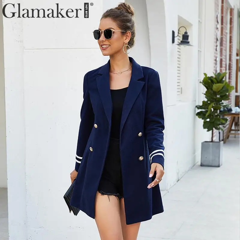 Glamaker, одноцветное шерстяное пальто с отложным воротником, Женское пальто с v-образным вырезом и пуговицами, элегантная женская куртка с длинным рукавом, осенне-зимнее сексуальное пальто