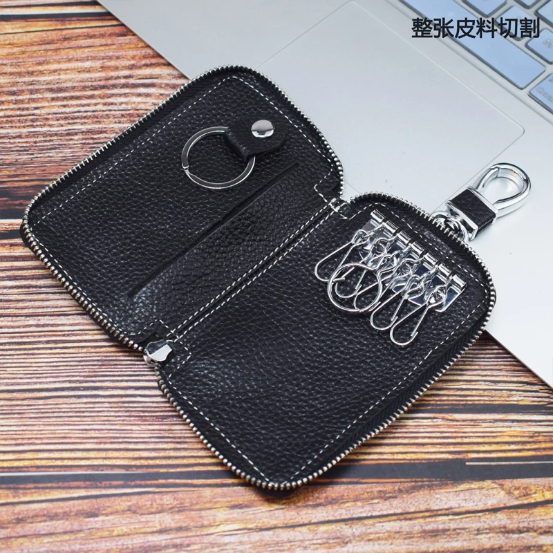 Genuine Leather Key Wallet Men Keychain Holder Pouch Purse Zipper Designer Car Key Case Multifunction Door Keys Housekeeper Bag