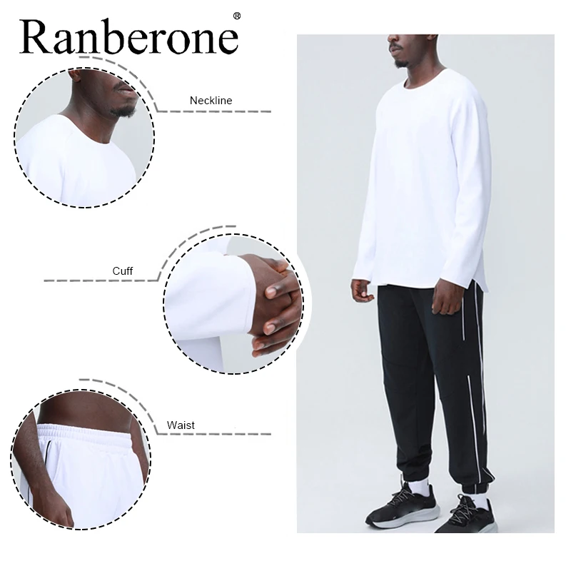 

Ranberone 2 Piece Set Tracksuit Men Long Sleeved Splice Sweater + Printing Jogging Trousers Casual Men's Clothing Gym Clothes