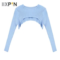 women sexy hollow out solid ribbed sweater crop top pole street dancing o neck long sleeve cropped pullover shrug tops grey tee