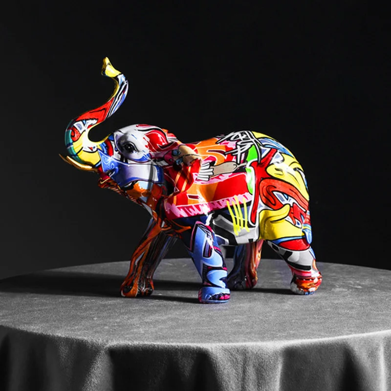 

Creative Painted Colorful Elephant Resin Craft Ornament Home Living Room Wine Cabinet Porch Wine Cabinet Decorations