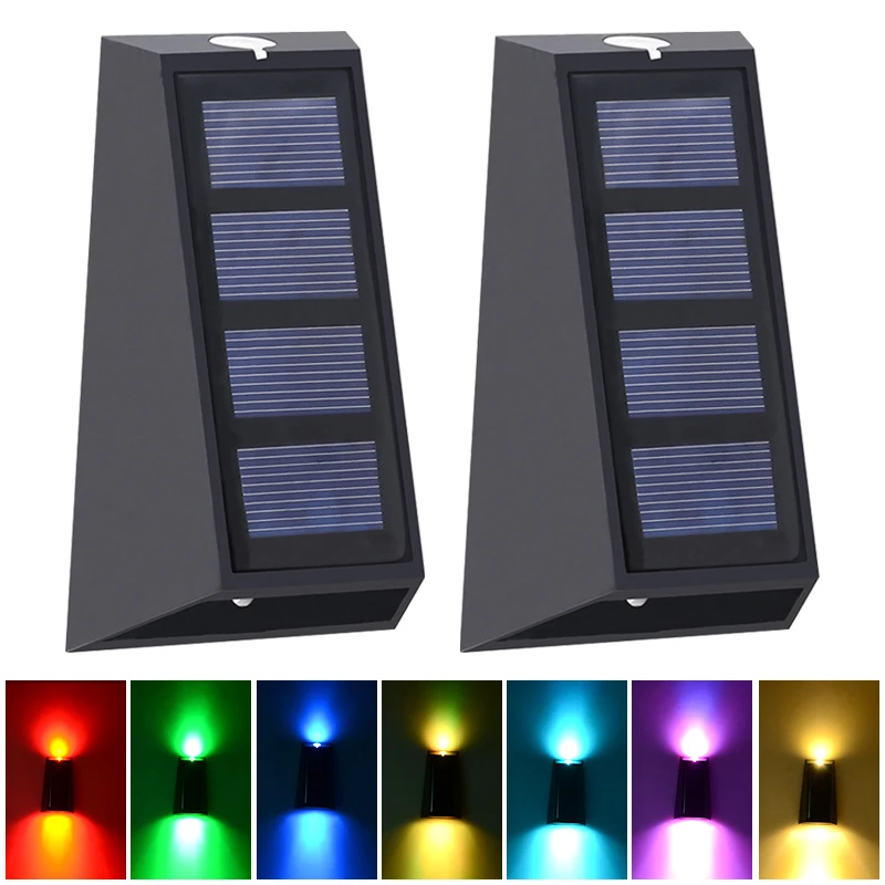 

NEW Solar Led Wall Light Outdoor Waterproof Street Lamp Warm/White/RGBW 5050RGBW 6000-6500K Stairs Fence Sunlight For Christmas