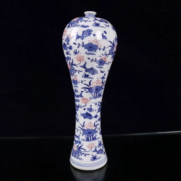 

YIZHU CULTUER ART Antique Collected China Porcelain Qing Qianlong Sea Grass fish Bottle Vase 12.8"