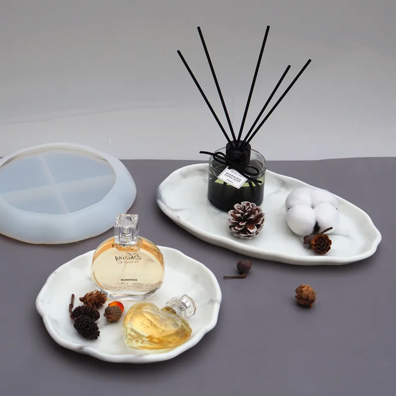 

Силиконовая зеркальная форма «сделай сам» из эпоксидной смолы, косметический поднос для хранения веранды, Овальный Круглый контейнер для к...