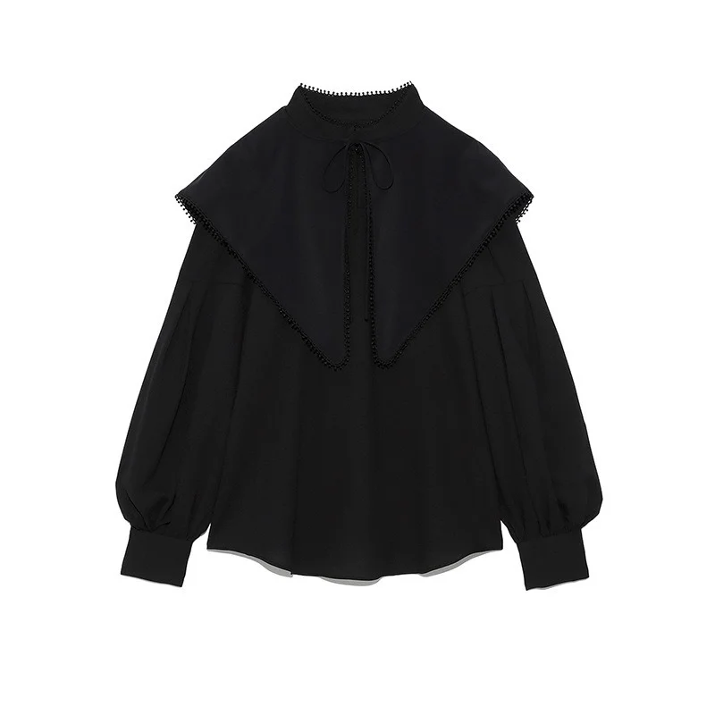

2021 Fall Long Sleeve Chiffon Top Women's Fashion Women's Top Elegant Big Lapel Bow Neck Ladies Top Feminine Blusas