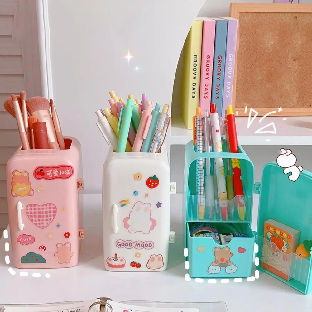 

Lovely Pen Holder Creative Refrigerator Shape Large Capacity Makeup Brush Holder Fashion Pencil Cup for Students