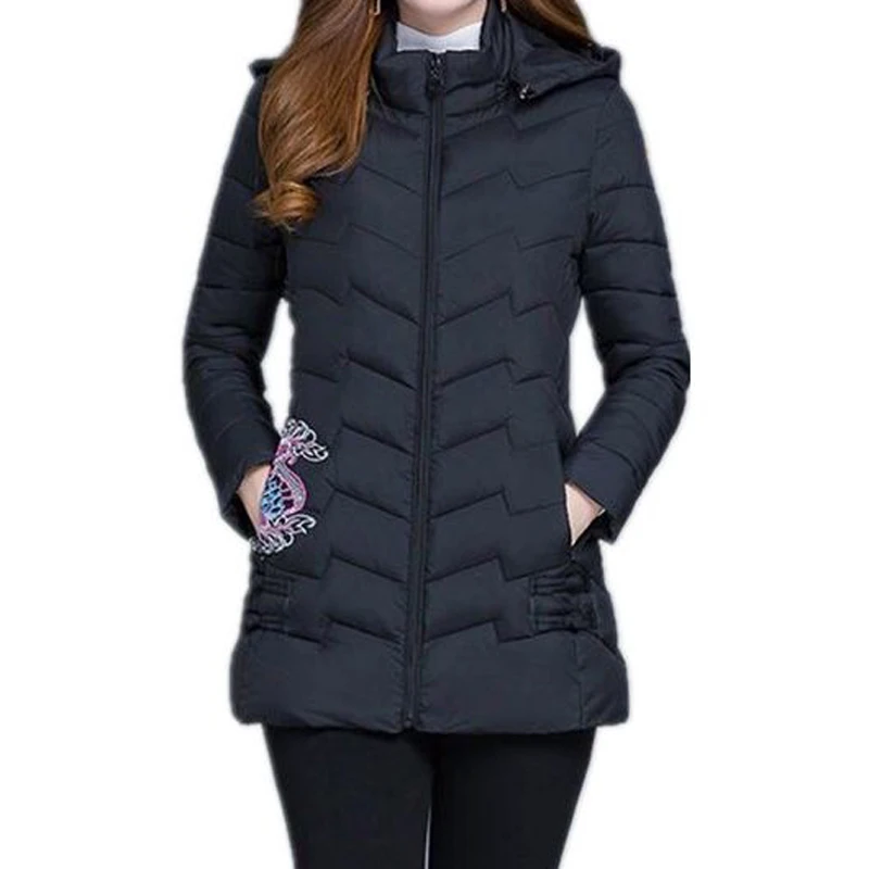 

XL-6XL Women's Cotton Coat 2021 New High-quality Temperament Slim-fit Striped Warm Embroidered Ladies Jacket with Hood