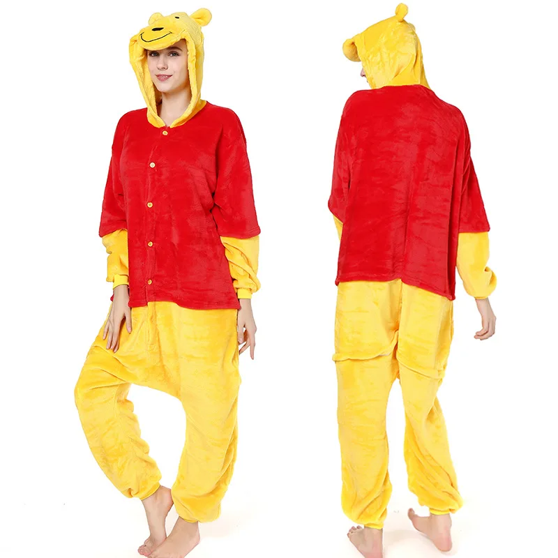 

2020 New Adult Flannel Cosplay Costume Winnie Bear Onesie Costumes For Unisex Create Dance Fancy Pajama Halloween Party