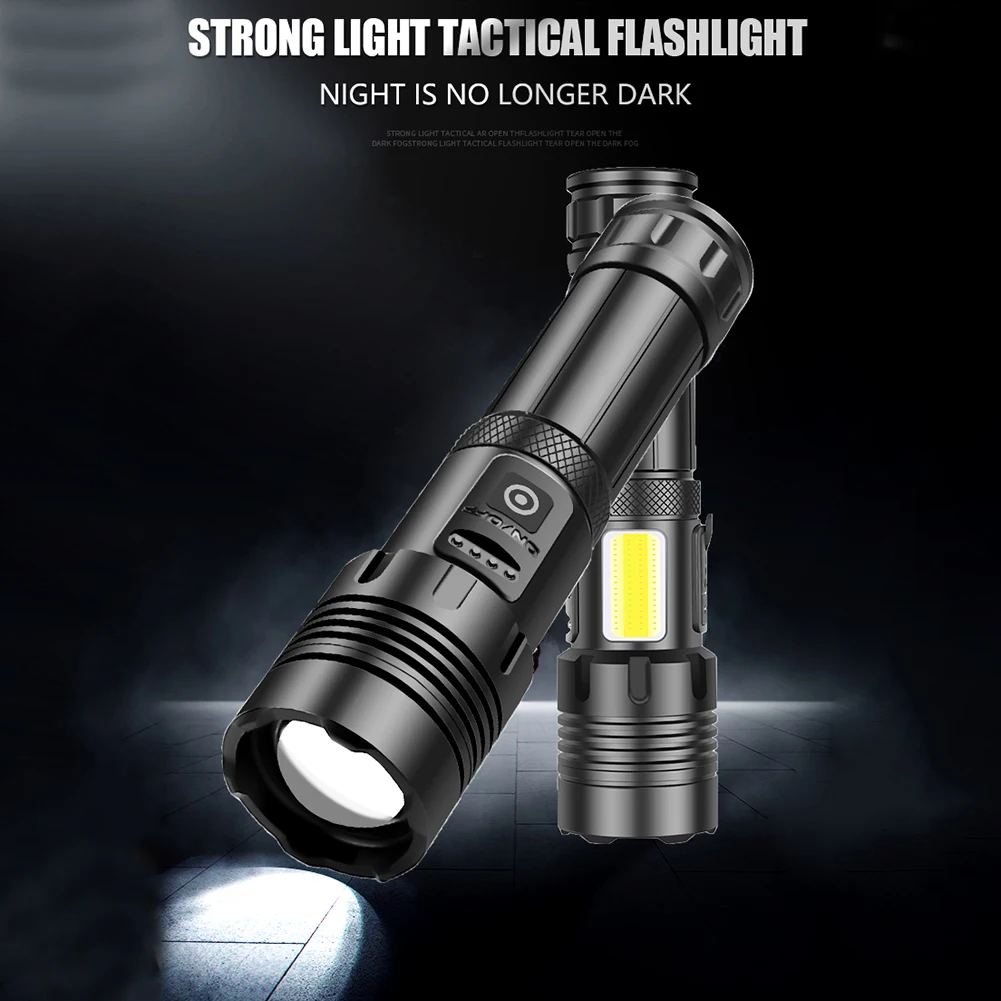 

1800LM XHP160+COB USB Rechargeable Portable LED Flashlight Multifunctional Powerful Tactics Torch for Outdoor Hiking Camping