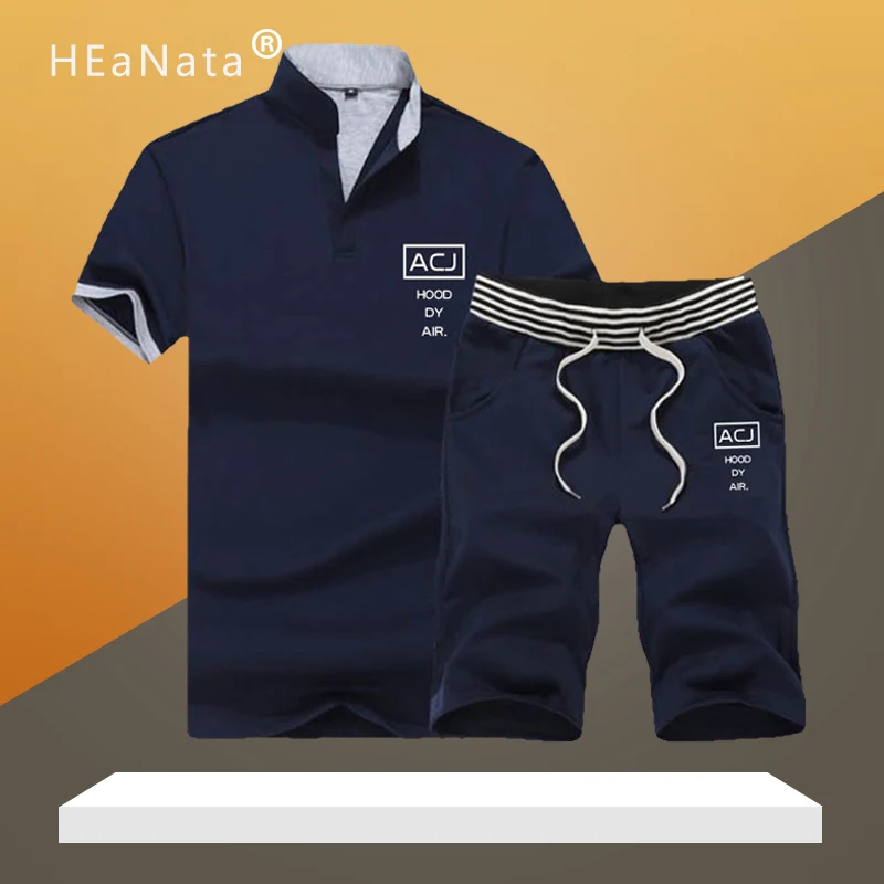 

V-Neck Letter Printed Men Tshirts with Shorts Summer Casual Sweat Suits 2 Pieces Sets Mens Brand Fitness Clothes Male Sportwear