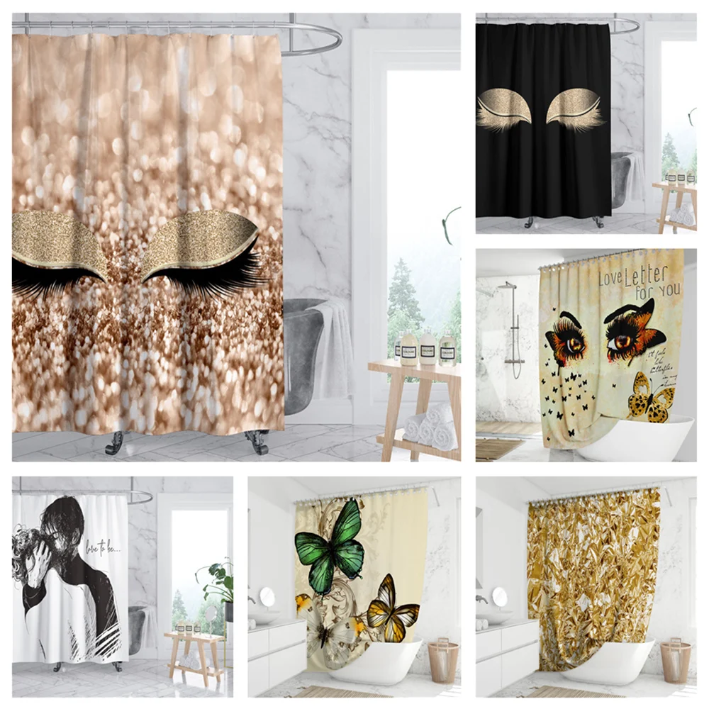 

Hotselling Beauties Eyes Butterfly Print Shower Curtain Set With Hook Modern Bathroom Curtains Bath Mat Bathtube Blackout rideau
