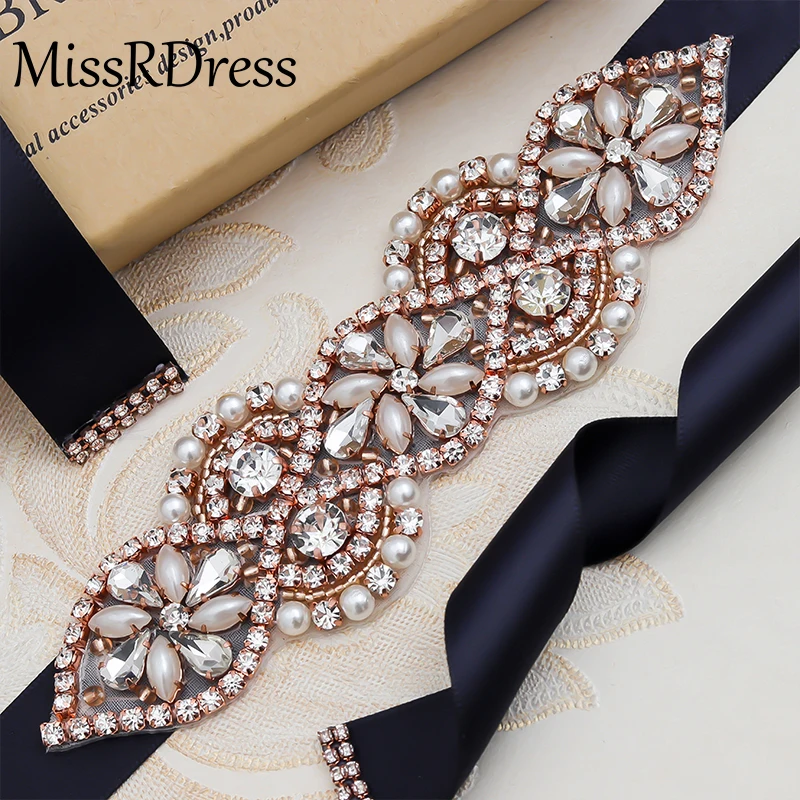 

MissRDress Wedding Belt Crystal Rhinestones Bridal Sash Elegant Pearls Bridal Dress Belt For Wedding Dress Bridal Belt JK874