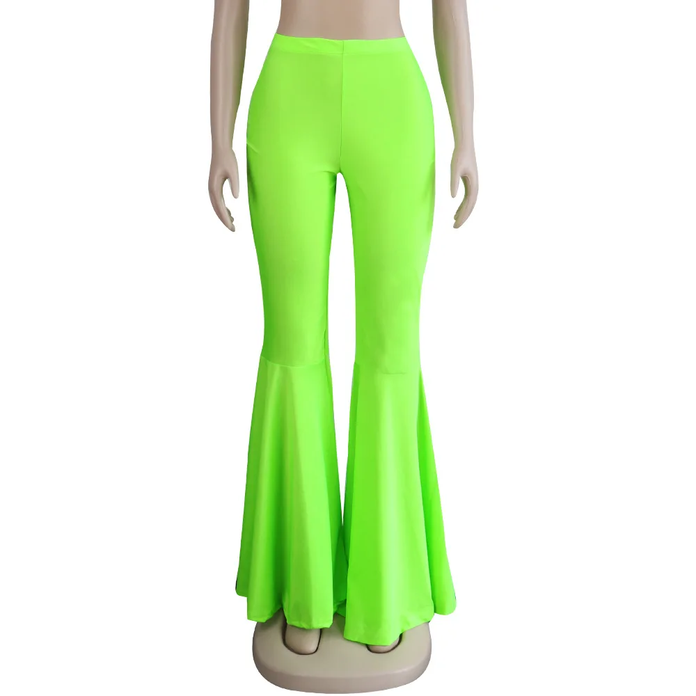 Plus Size 5XL Pants Casual Neon High Waist Full Length Elastic Flare Women Sexy Ruffles Hem Trousers Leggings | Женская одежда