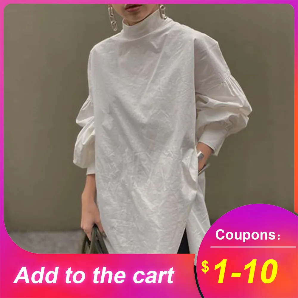 Свободная белая женская блузка Рубашки 2020 весенние топы с рукавами-фонариками и