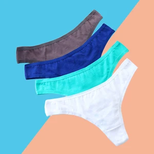 3pcs Semaless Panties Solid Color Sexy Low Waist Cotton G String for Women Underwear Candy Colors