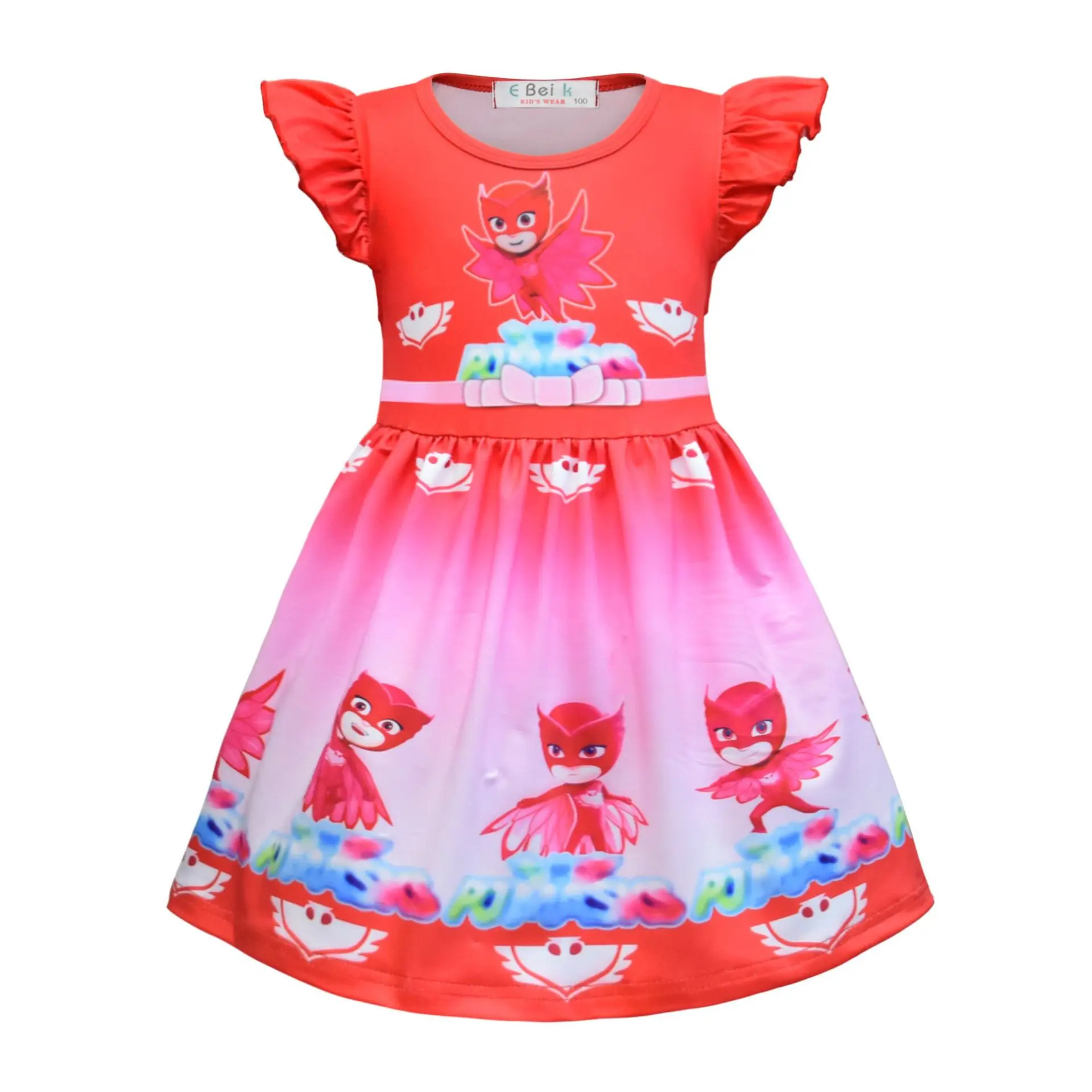 

Girls Princess Cartoon Print Owlette Dress For Kids Puff Sleeve Halloween Costume Milk Silk Twirl Dresses Casual Clothes
