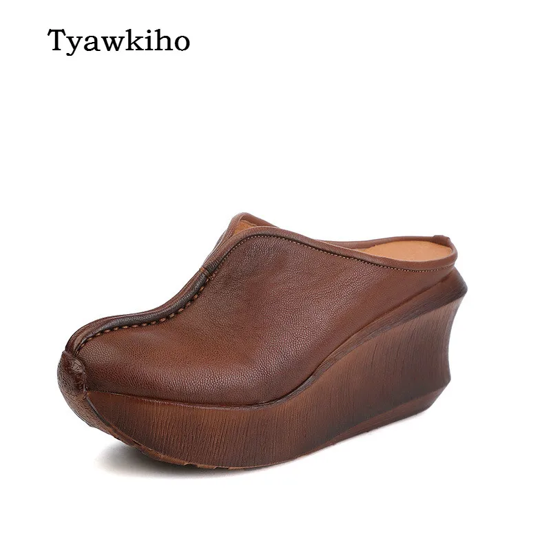 Tyawkiho/женские шлепанцы из натуральной кожи Красные туфли на высоком каблуке 8 см